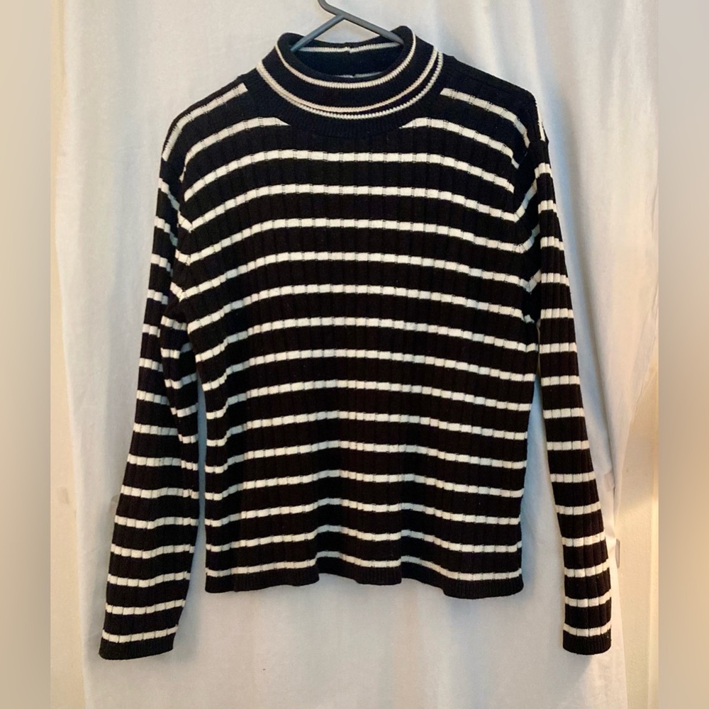 Pierre Cardin Ribbed Navy Blue & White Turtleneck Sweater Size L